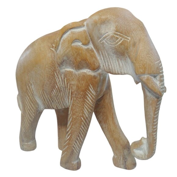 Unbranded Other - Hand Carved Wood Elephant Long Africa Safari Animal Figurine Safari Decor